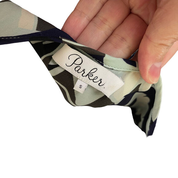 Parker Small Shift Dress 100% Silk Floral Printed Cold Open Shoulder Tier - Picture 11 of 15